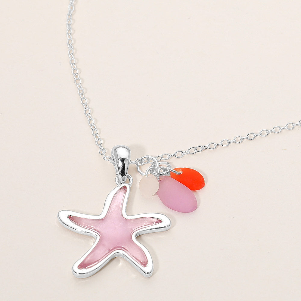 Madeline Love Pink, Silver Sea Glass Starfish Charm Pendant Necklace - Jewelry