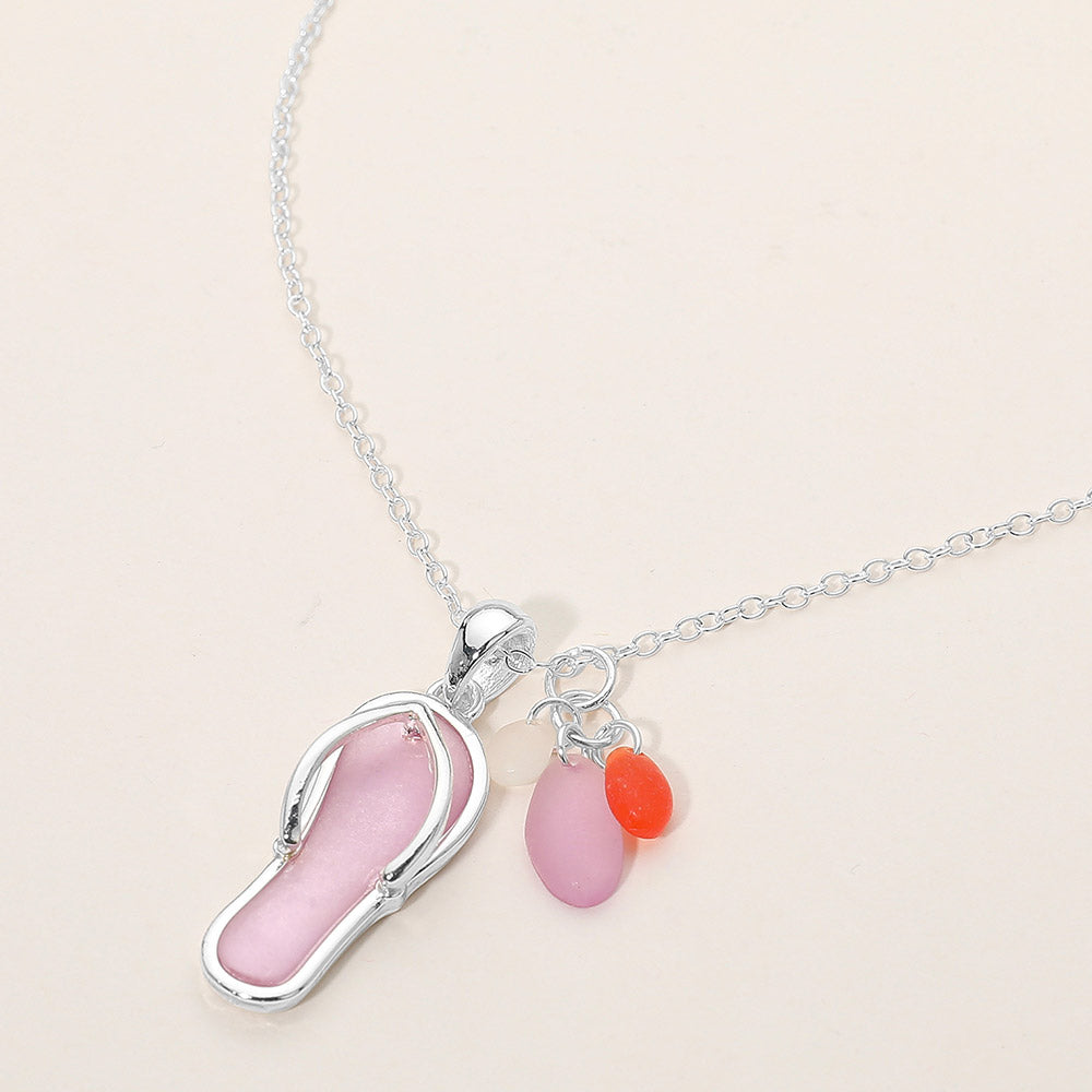 Madeline Love Pink, Silver Sea Glass Flip Flop Charm Pendant Necklace - Jewelry