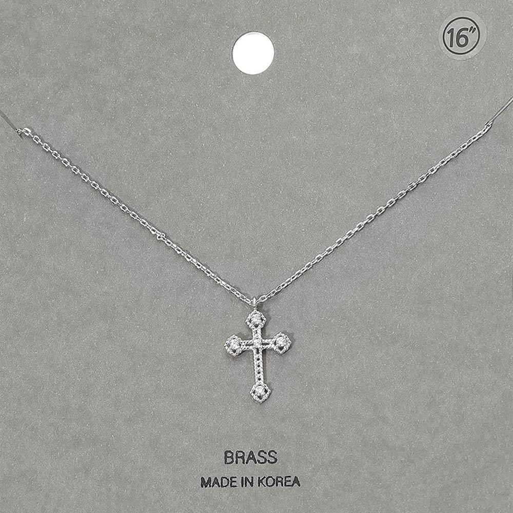 Madeline Love Clear, Rhodium Rhinestone Accent Cross Pendant Necklace - Jewelry