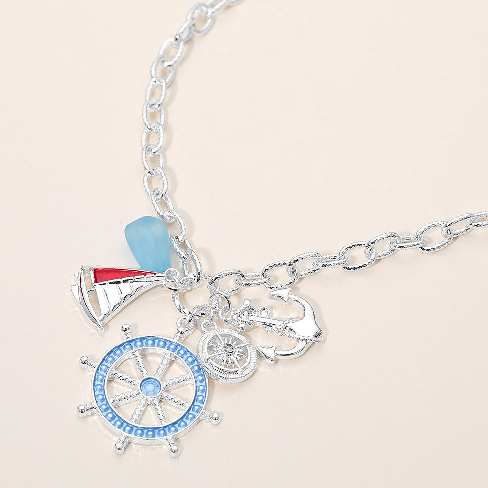 Madeline Love Multi, Silver Nautical Anchor Wheel Boat Sea Glass Charm Pendant Necklace - Jewelry