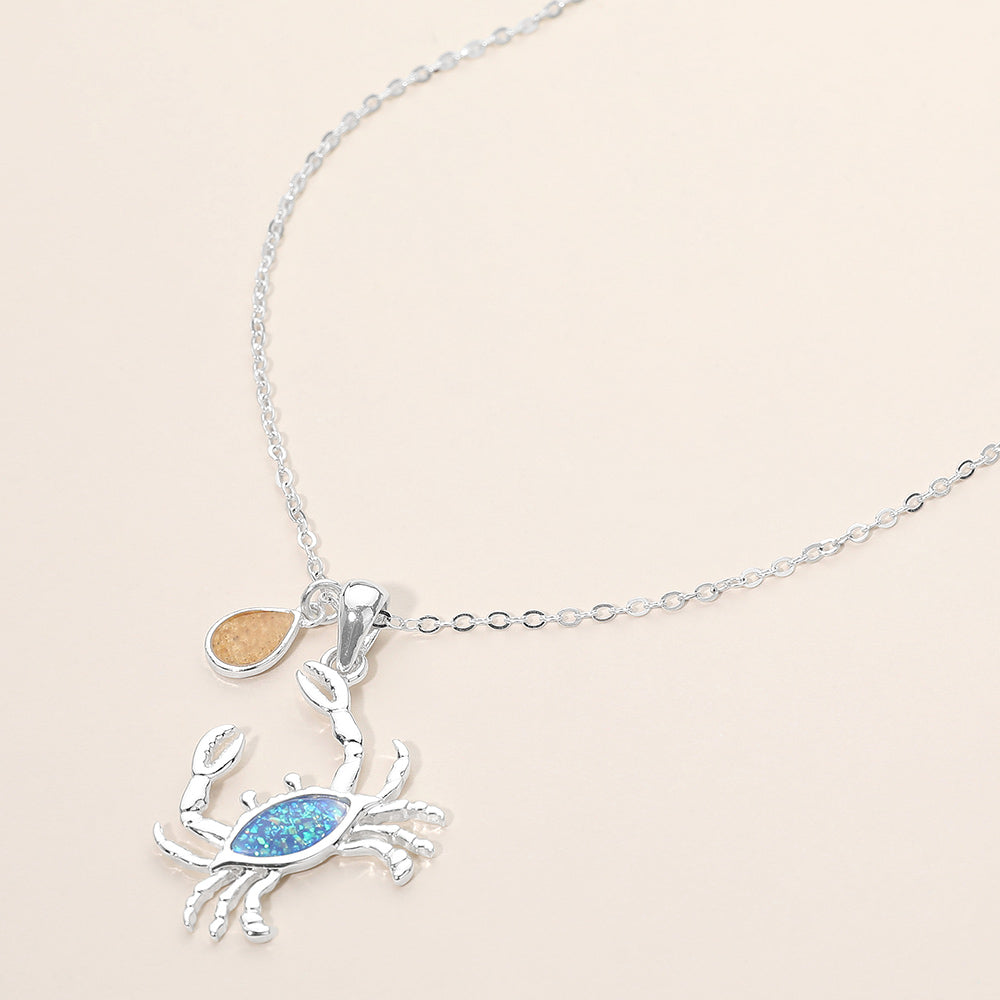 Madeline Love Blue, Silver Crab Teardrop Charm Pendant Necklace - Jewelry