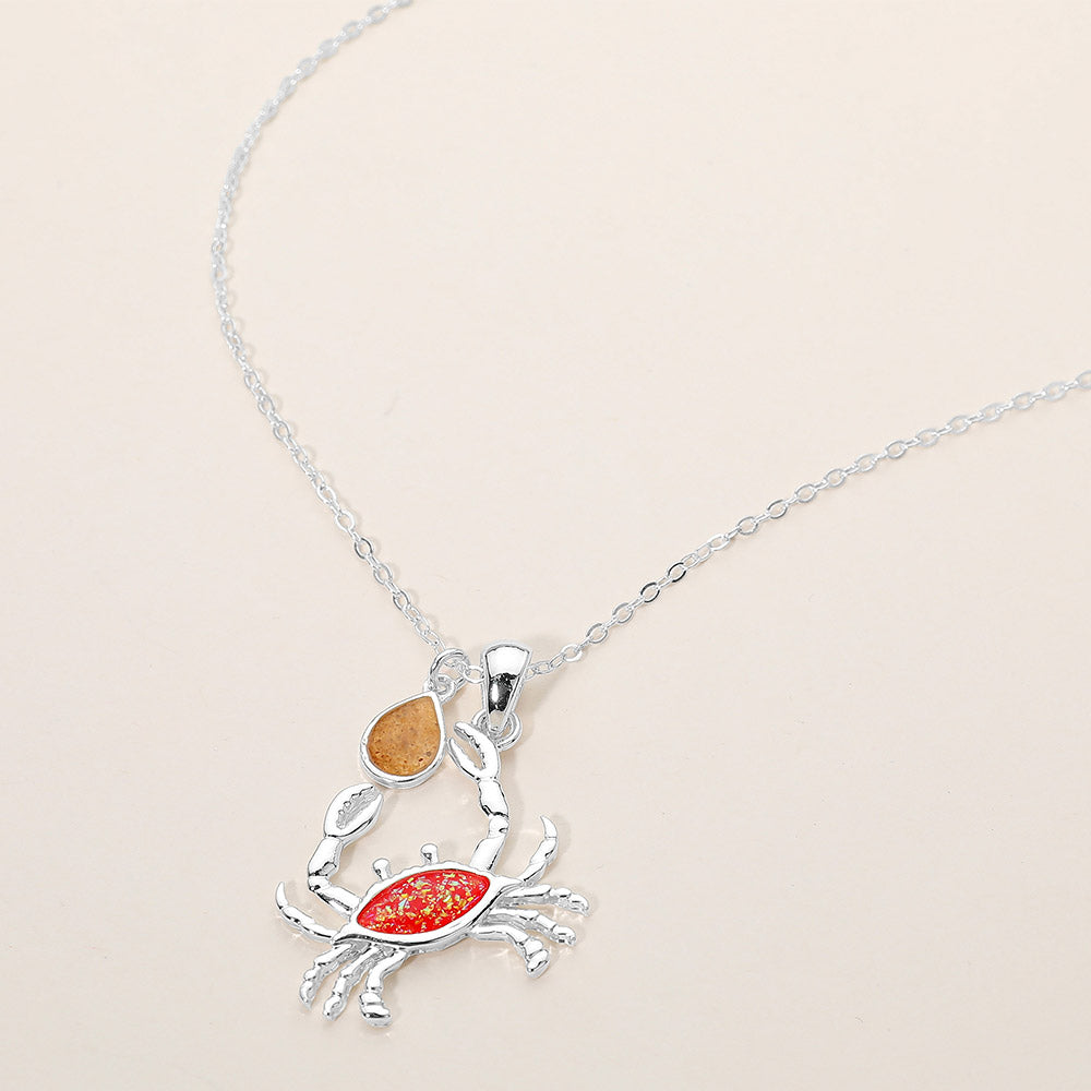 Madeline Love Red, Silver Crab Teardrop Charm Pendant Necklace - Jewelry
