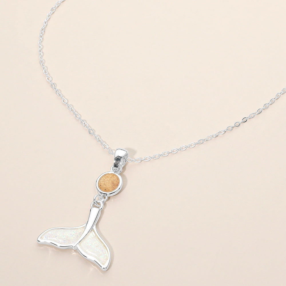 Madeline Love Silver, White Round Whale Tail Link Drop Charm Pendant Necklace - Jewelry