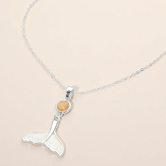 Madeline Love Silver, White Round Whale Tail Link Drop Charm Pendant Necklace - Jewelry