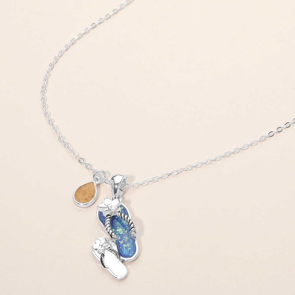 Madeline Love Antique Silver, Blue Teardrop Flip Flop Charm Pendant Necklace - Jewelry