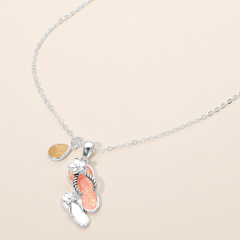 Madeline Love Antique Silver, Pink Teardrop Flip Flop Charm Pendant Necklace - Jewelry