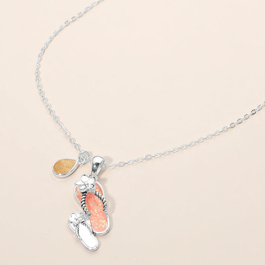 Madeline Love Antique Silver, Pink Teardrop Flip Flop Charm Pendant Necklace - Jewelry
