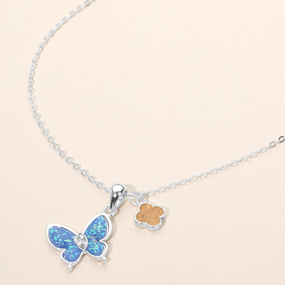 Madeline Love Blue, Silver Quatrefoil Butterfly Charm Pendant Necklace - Jewelry