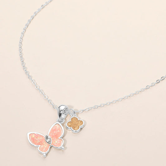 Madeline Love Light, Pink, Silver Quatrefoil Butterfly Charm Pendant Necklace - Jewelry