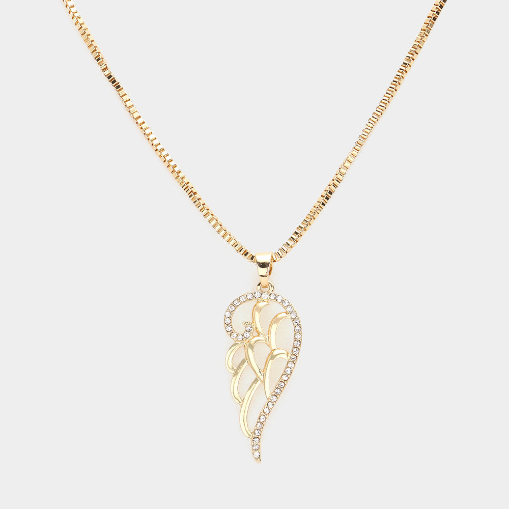 Madeline Love Gold Rhinestone Embellished Metal Wing Pendant Necklace - Necklaces