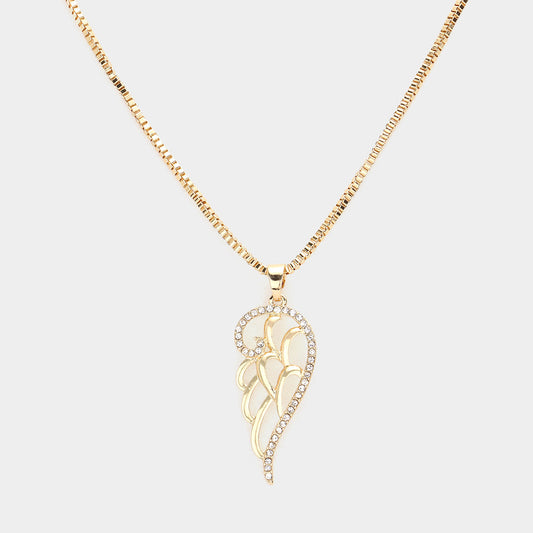 Madeline Love Gold Rhinestone Embellished Metal Wing Pendant Necklace - Necklaces