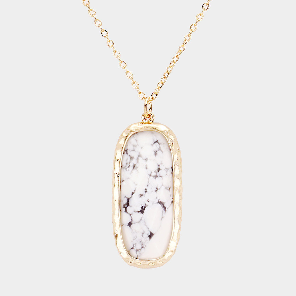 Madeline Love Howlite Semi Precious Curved Rectangle Stone Pendant Necklace - Necklaces