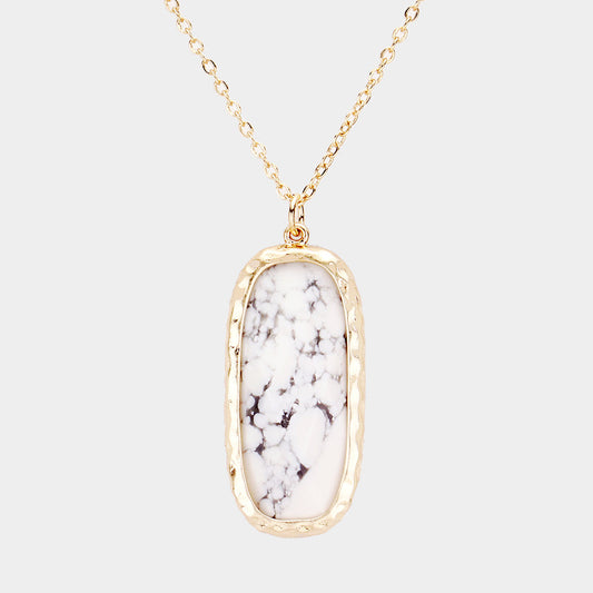 Madeline Love Howlite Semi Precious Curved Rectangle Stone Pendant Necklace - Necklaces