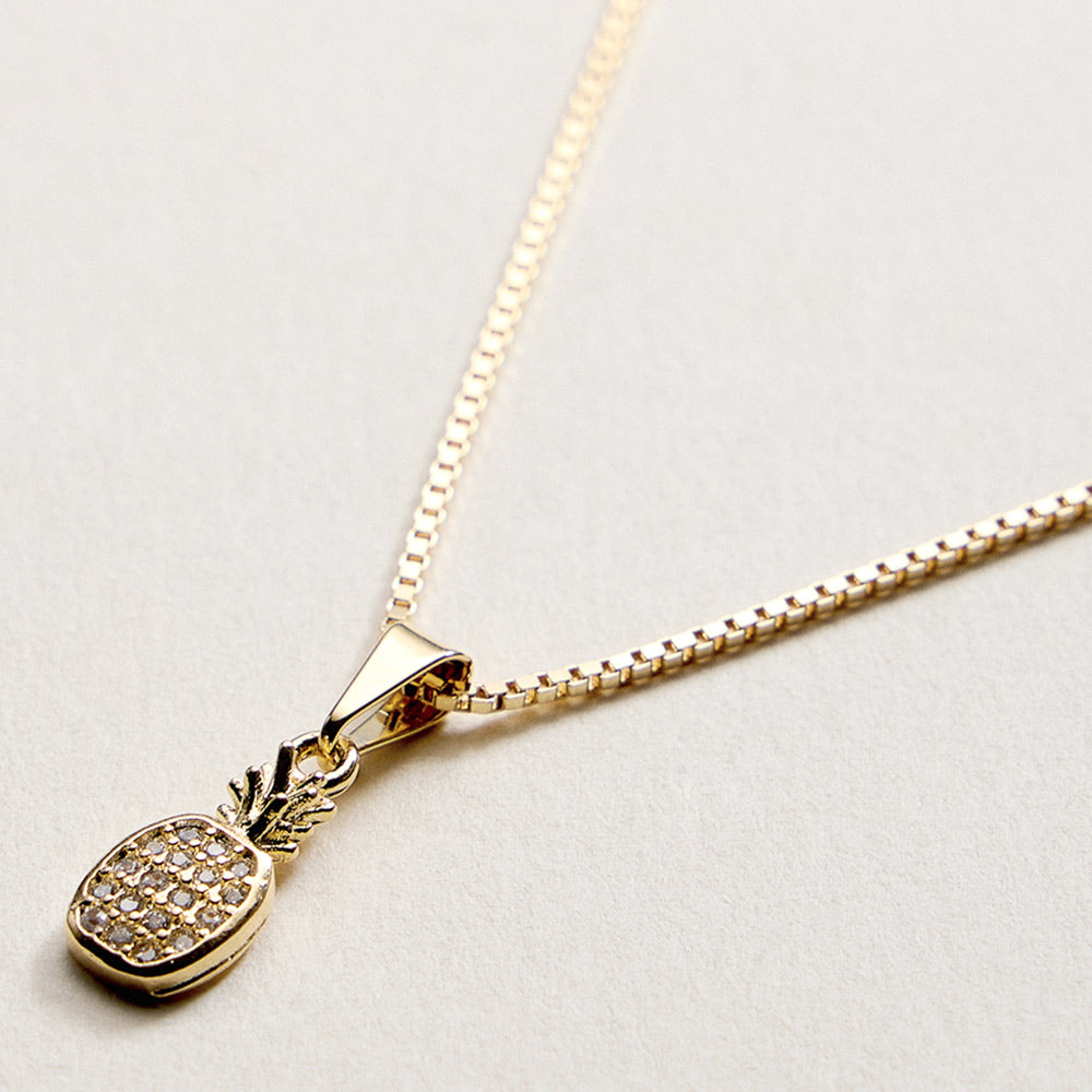 Madeline Love Gold 18K Gold Filled CZ Stone Paved Pineapple Pendant Necklace - Jewelry