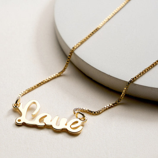 Madeline Love Gold 18K Gold Filled Script LOVE Name Plate Pendant Necklace - Necklaces