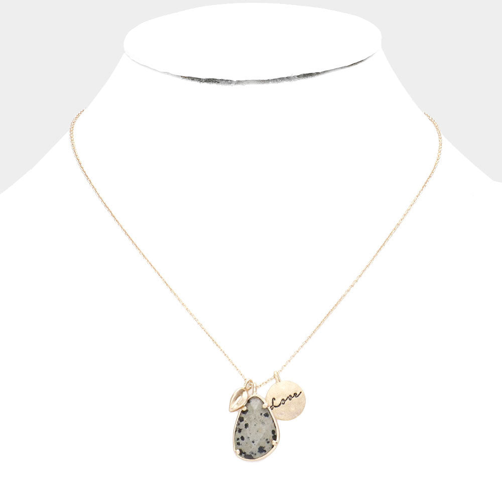 Love Metal Disc Irregular Teardrop Semi Precious Pendant Necklace