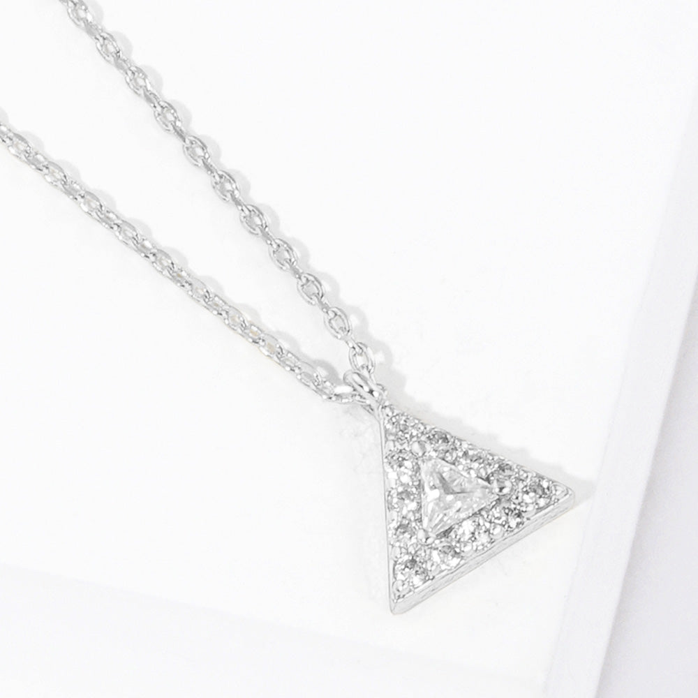 Madeline Love Clear, Rhodium White Gold Dipped CZ Triangle Pendant Necklace - Jewelry