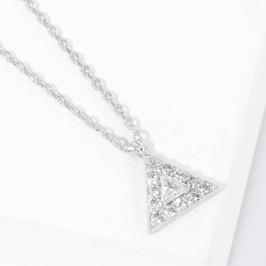 Madeline Love Clear, Rhodium White Gold Dipped CZ Triangle Pendant Necklace - Jewelry