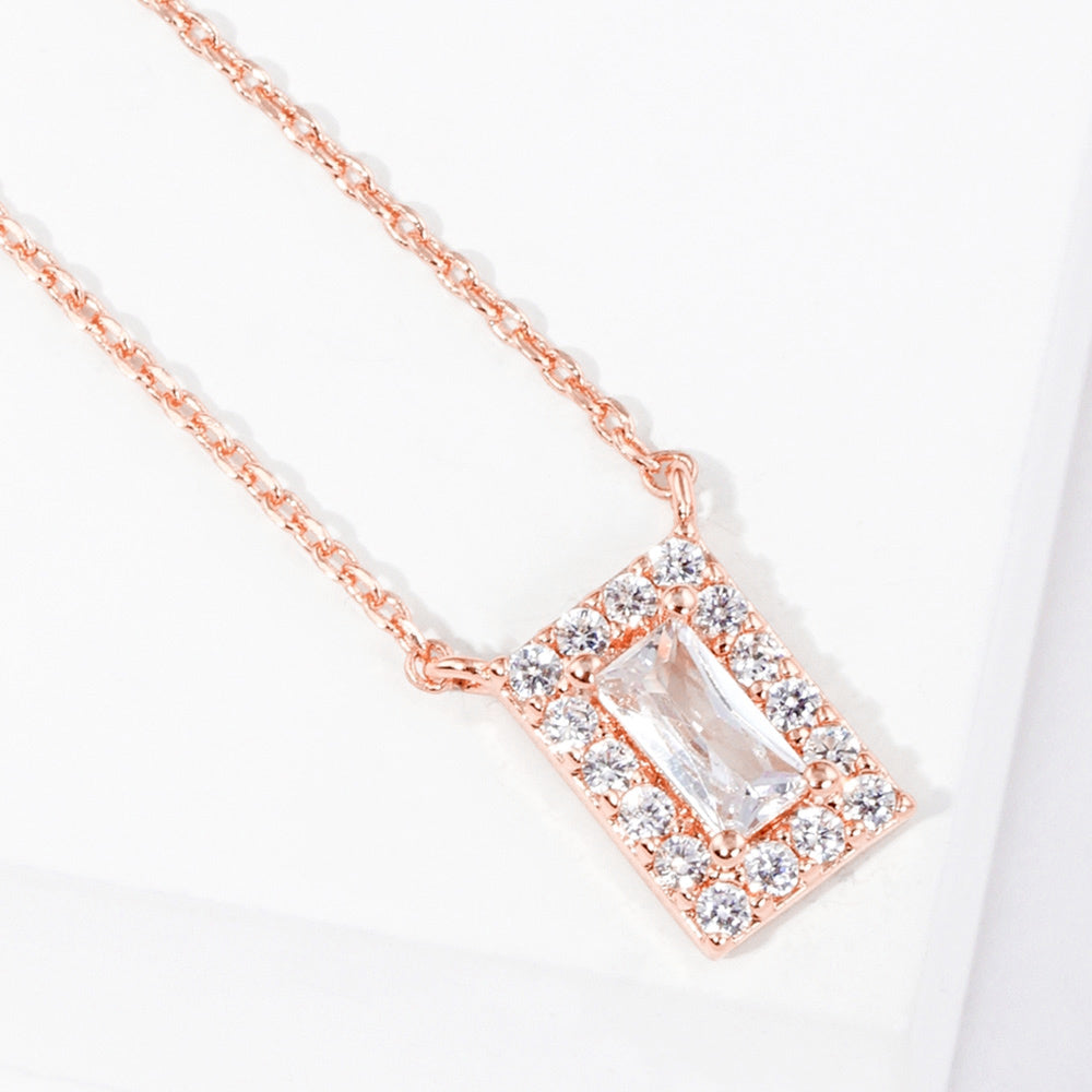 Madeline Love Rose Gold Rose Gold Dipped CZ Rectangle Pendant Necklace - Jewelry
