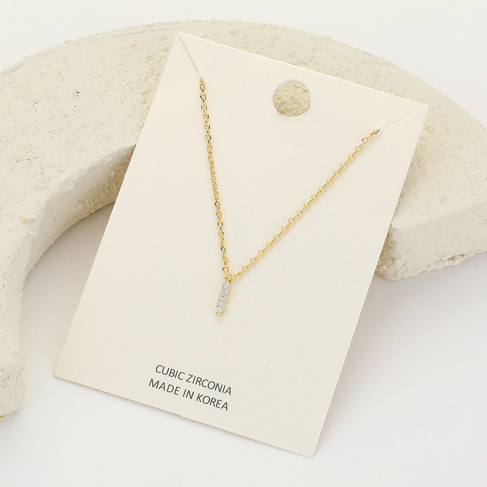 Madeline Love ~I~, Clear, Gold -I- CZ Stone Paved Initial Monogram Pendant Necklace - Necklaces