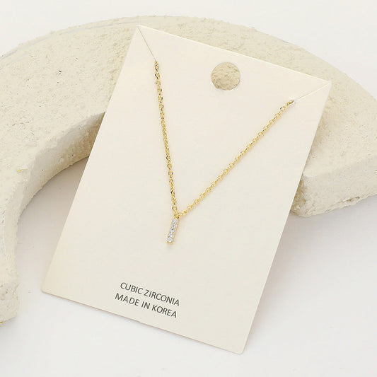 Madeline Love ~I~, Clear, Gold -I- CZ Stone Paved Initial Monogram Pendant Necklace - Necklaces
