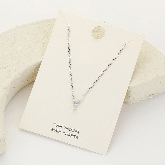 Madeline Love ~Y~, Clear, Rhodium -Y- CZ Stone Paved Initial Monogram Pendant Necklace - Necklaces