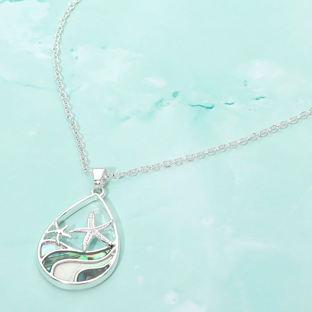 Madeline Love Multi, Silver Abalone Starfish Wave Teardrop Pendant Necklace - Jewelry
