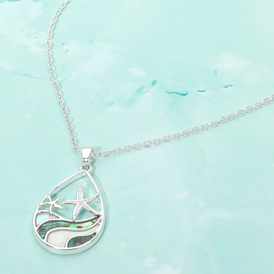 Madeline Love Multi, Silver Abalone Starfish Wave Teardrop Pendant Necklace - Jewelry