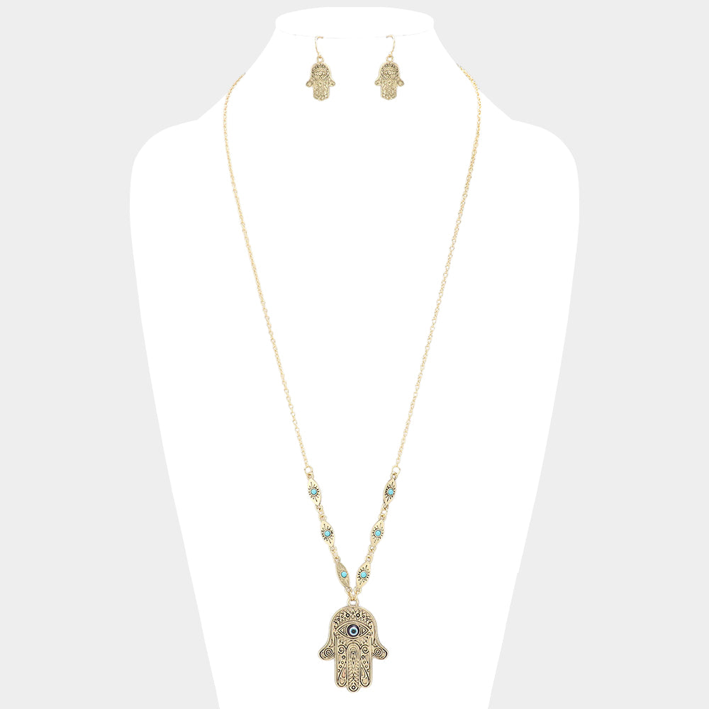 Madeline Love Antique Gold Evil Eye Hamsa Hand Pendant Necklace - Necklaces