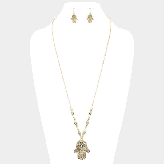 Madeline Love Antique Gold Evil Eye Hamsa Hand Pendant Necklace - Necklaces