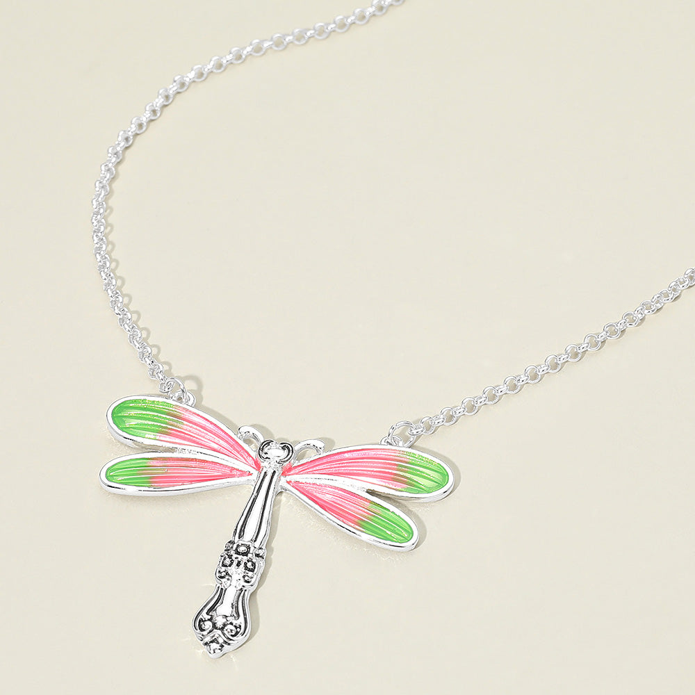 Madeline Love Antique Silver, Pink Dragonfly Charm Pendant Necklace - Jewelry