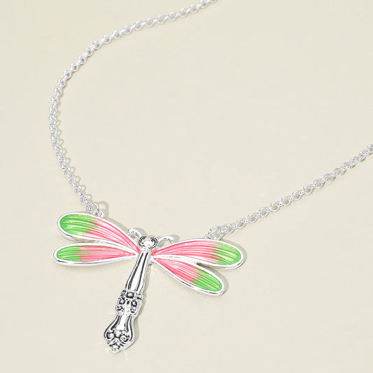 Madeline Love Antique Silver, Pink Dragonfly Charm Pendant Necklace - Jewelry