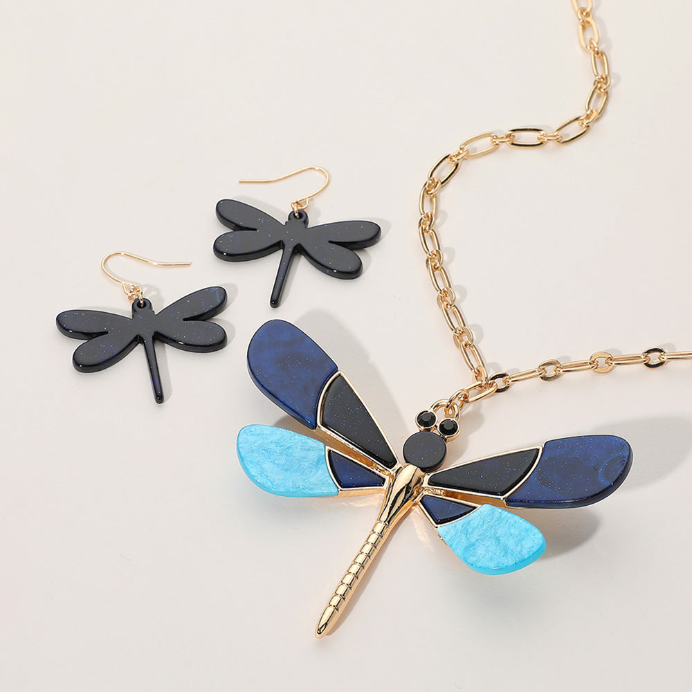 Madeline Love Blue Glittered Resin Dragonfly Pendant Necklace - Necklaces
