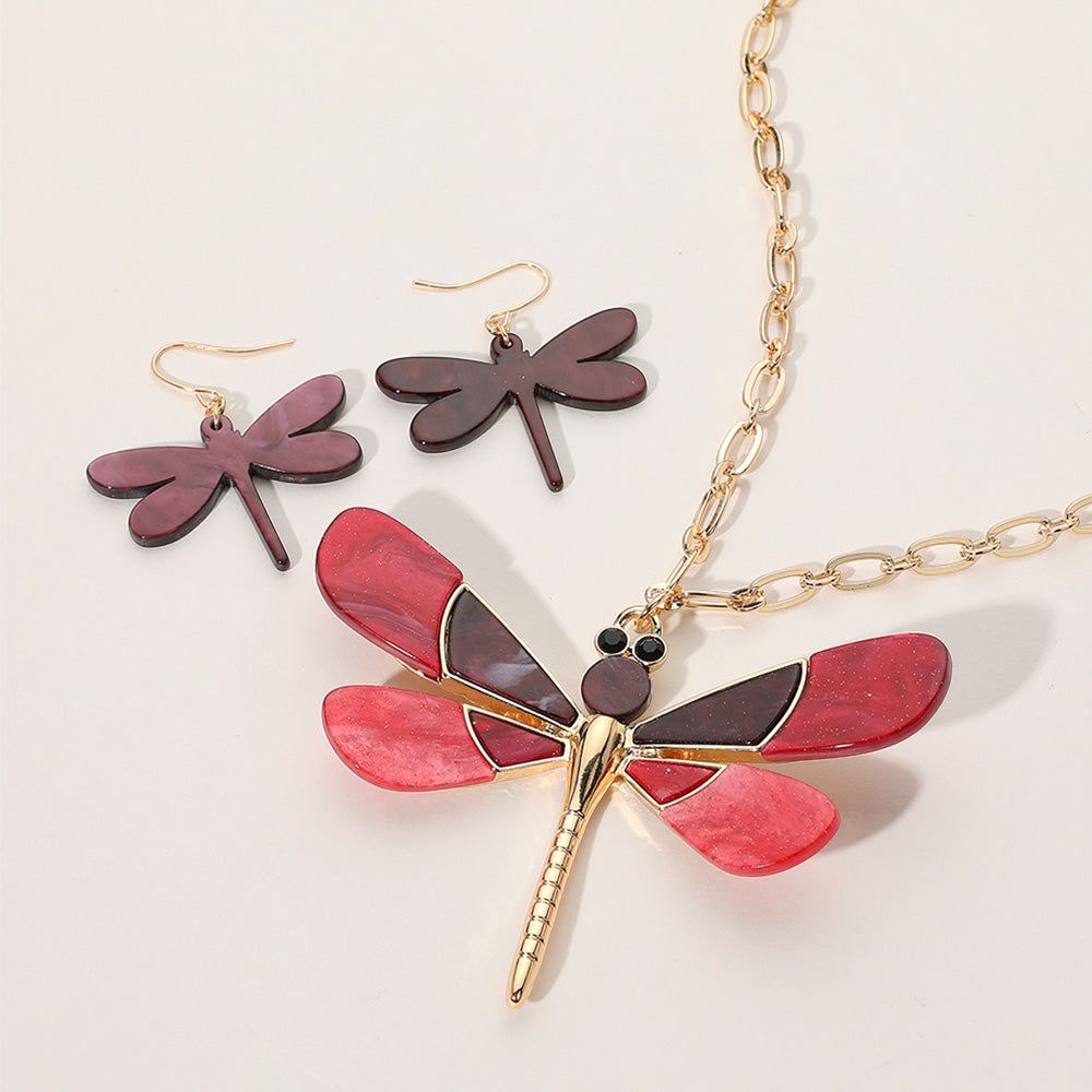 Madeline Love Red Glittered Resin Dragonfly Pendant Necklace - Necklaces