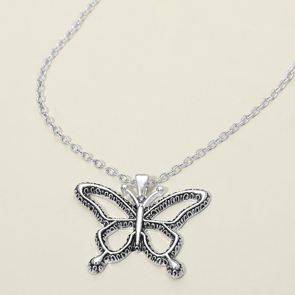 Madeline Love Antique Silver Antique Metal Open Butterfly Pendant Necklace - Jewelry