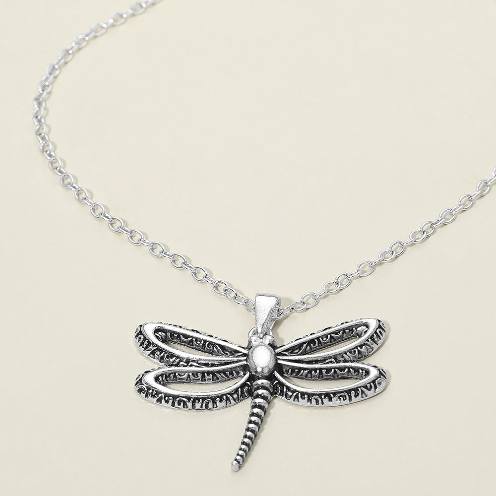 Madeline Love Antique Silver Antique Metal Open Dragonfly Pendant Necklace - Jewelry