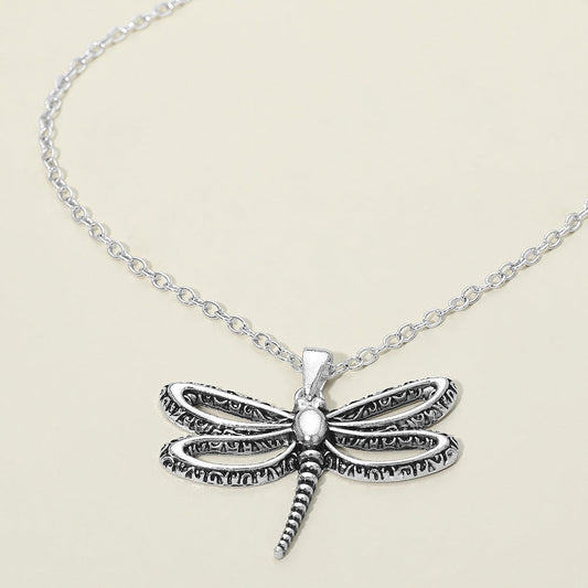 Madeline Love Antique Silver Antique Metal Open Dragonfly Pendant Necklace - Jewelry
