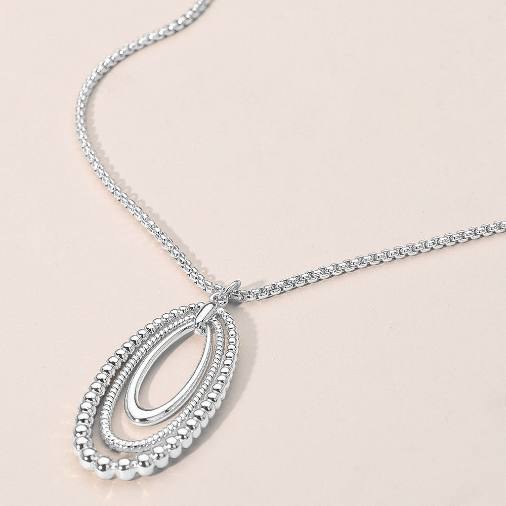 Madeline Love Rhodium Metal Beaded Edge Layered Open Oval Pendant Necklace - Necklaces