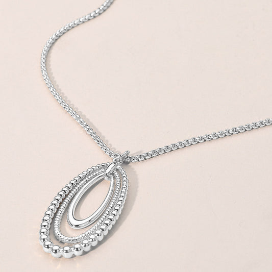 Madeline Love Rhodium Metal Beaded Edge Layered Open Oval Pendant Necklace - Necklaces