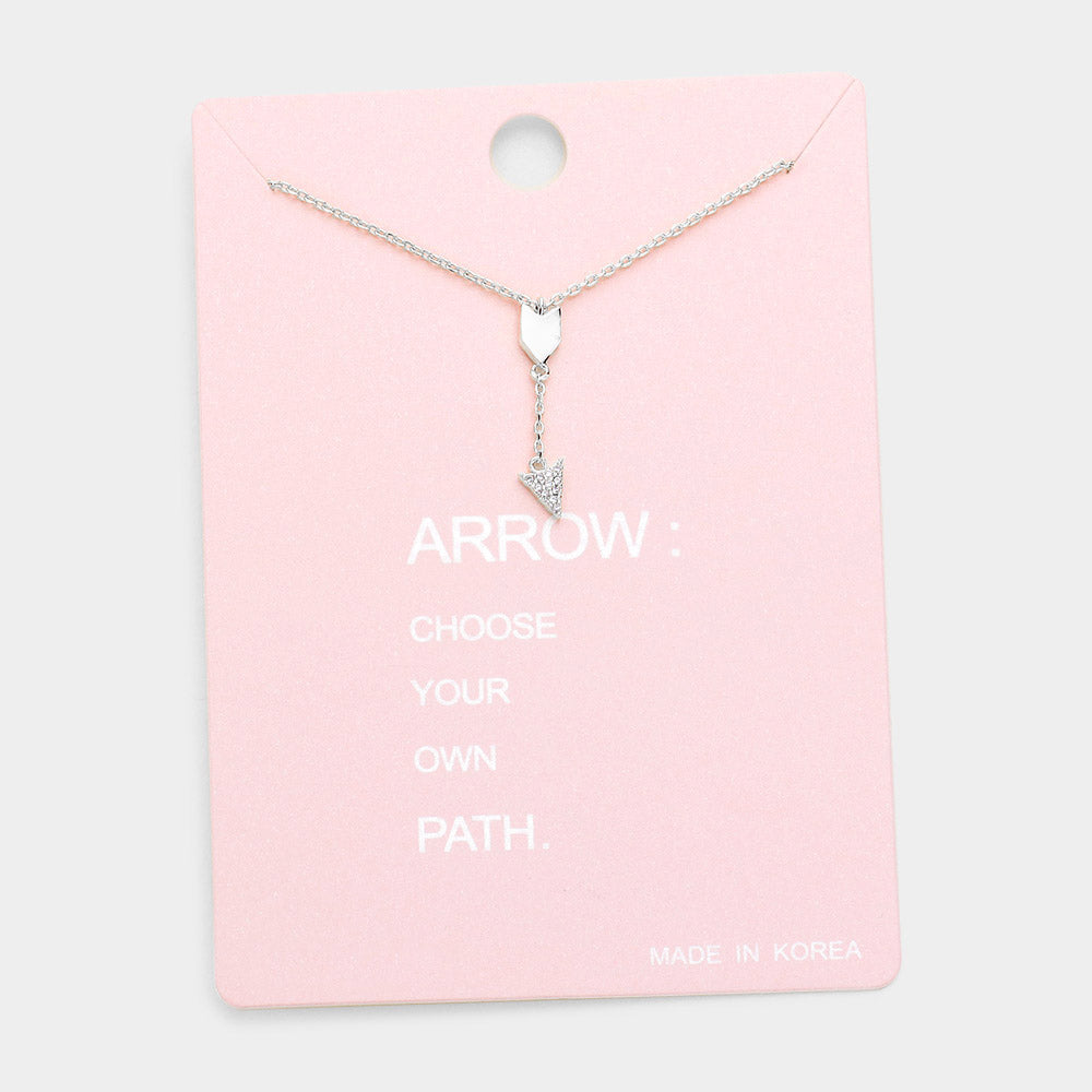 Madeline Love Clear, Rhodium Rhinestone Arrow Pendant Necklace - Jewelry