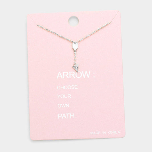 Madeline Love Clear, Rhodium Rhinestone Arrow Pendant Necklace - Jewelry