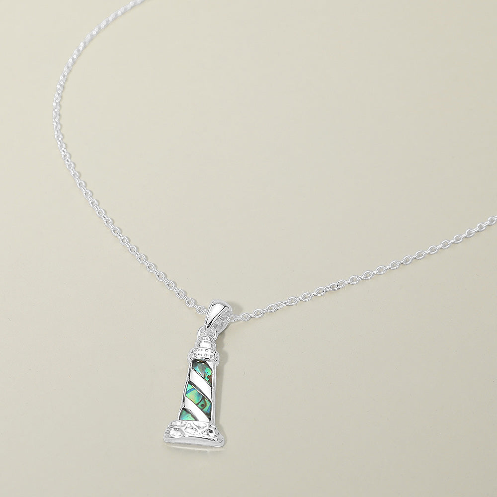 Madeline Love Abalone, Silver Abalone Lighthouse Pendant Necklace - Jewelry