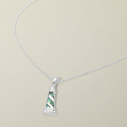 Madeline Love Abalone, Silver Abalone Lighthouse Pendant Necklace - Jewelry