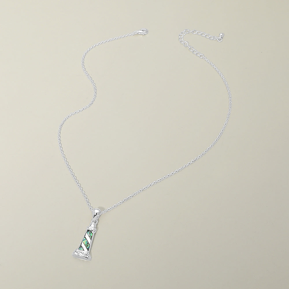 Madeline Love Abalone, Silver Abalone Lighthouse Pendant Necklace - Jewelry - desc