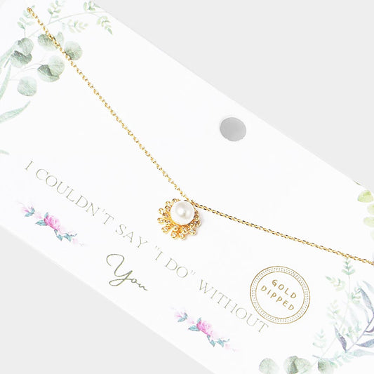 Madeline Love Gold Gold Dipped Pearl Accented CZ Trimmed Pendant Necklace - Necklaces