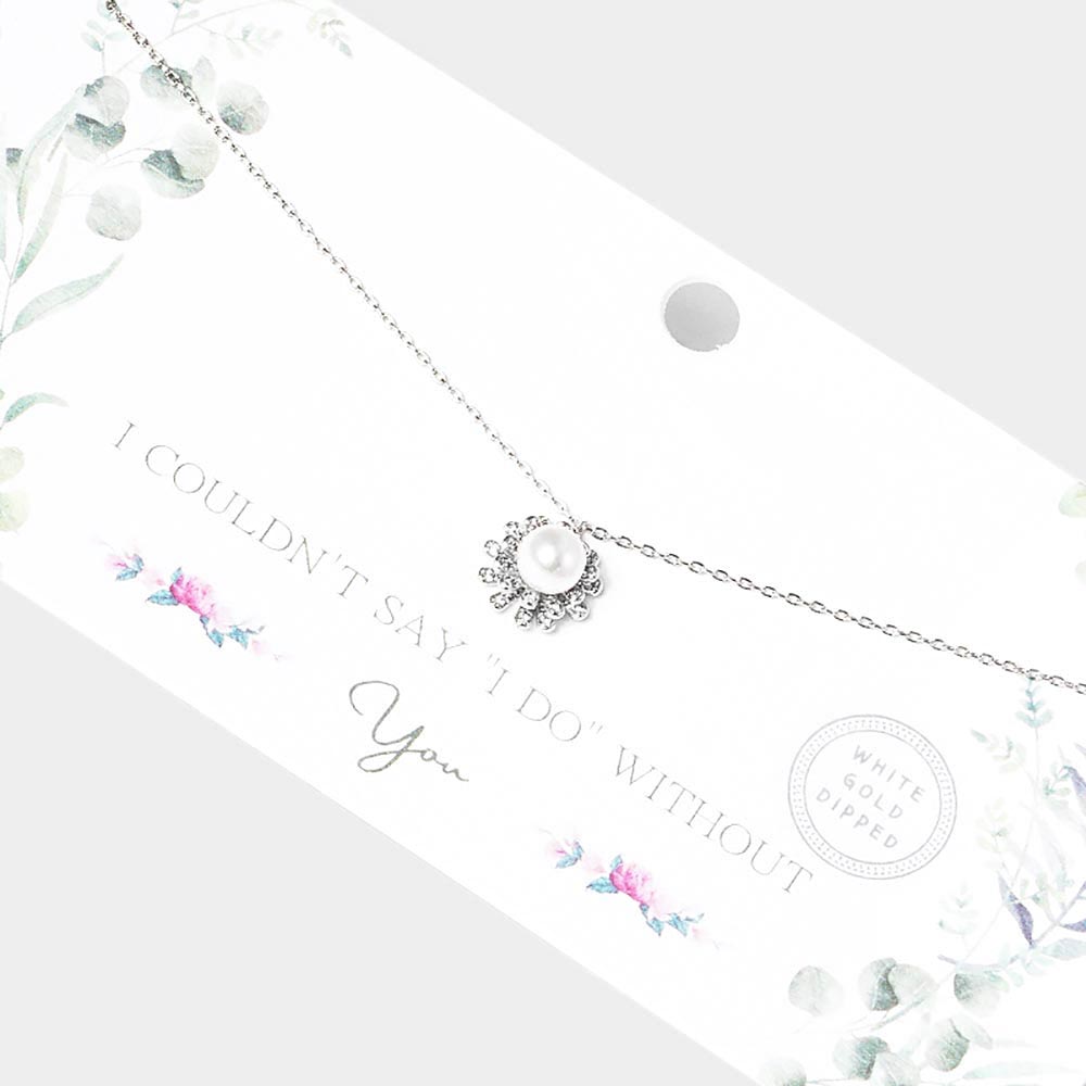 Madeline Love Rhodium White Gold Dipped Pearl Accented CZ Trimmed Pendant Necklace - Necklaces