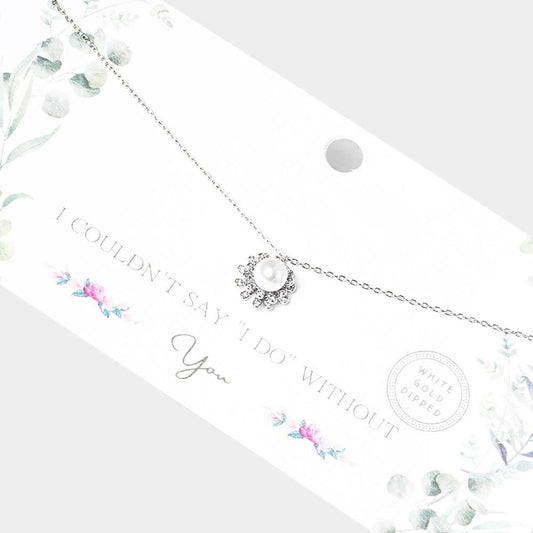 Madeline Love Rhodium White Gold Dipped Pearl Accented CZ Trimmed Pendant Necklace - Necklaces
