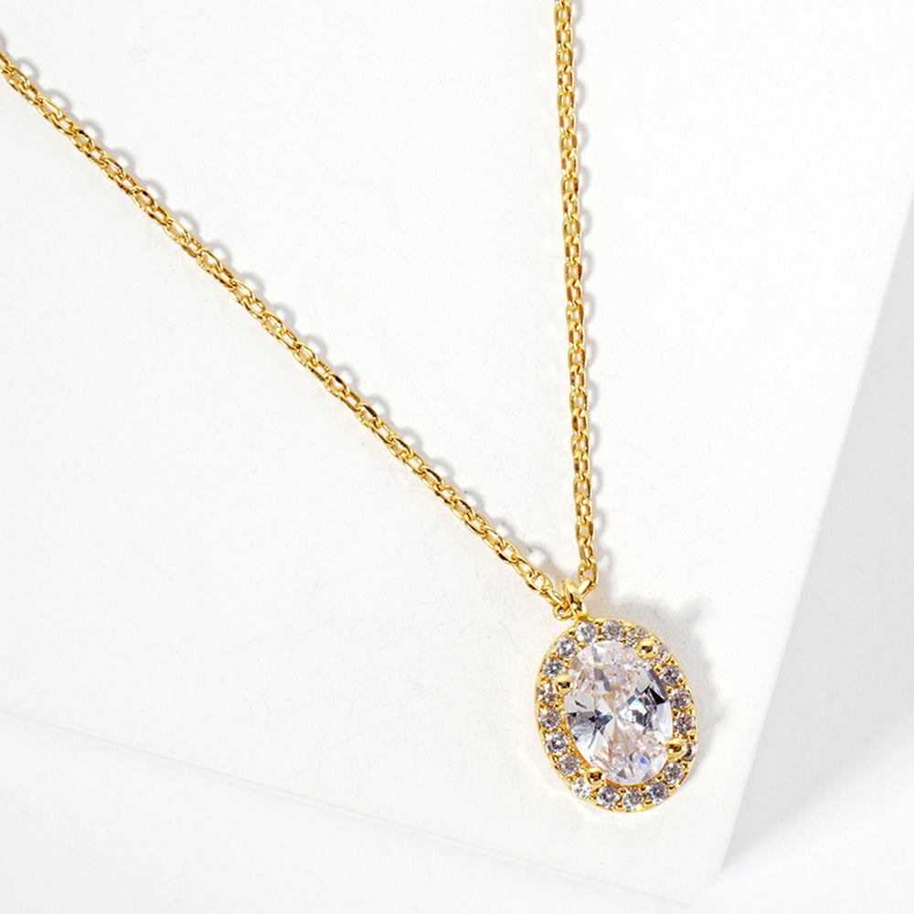 Madeline Love Clear, Gold Gold Dipped Oval CZ Stone Pendant Necklace - Jewelry