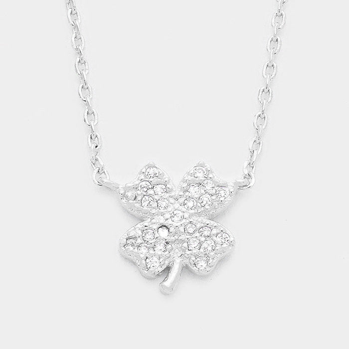 Madeline Love Clear, Rhodium Cubic Zirconia Clover Pendant Necklace - Jewelry