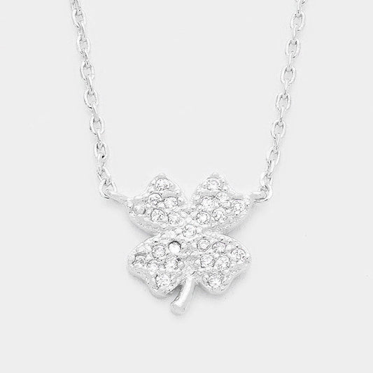 Madeline Love Clear, Rhodium Cubic Zirconia Clover Pendant Necklace - Jewelry